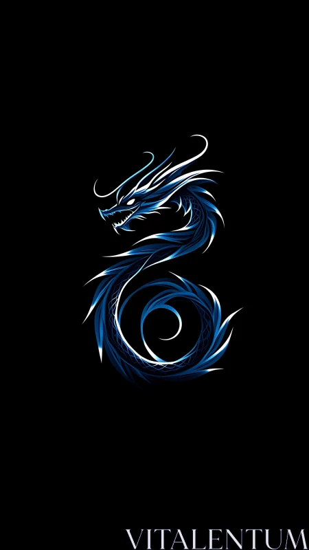 Curvilinear blue dragon silhouette with luminous gradient strokes