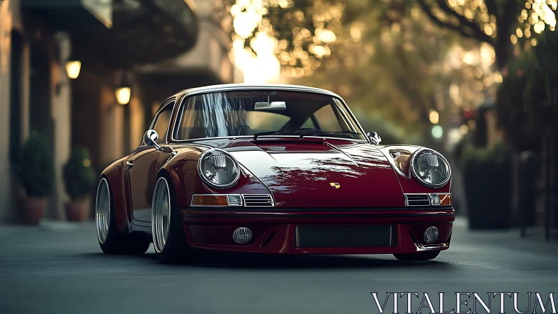 Low-slung classic Porsche 911 rendered with shallow depth of field