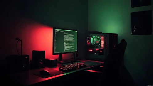 Dual-tone coding workstation glows in red and green LED light