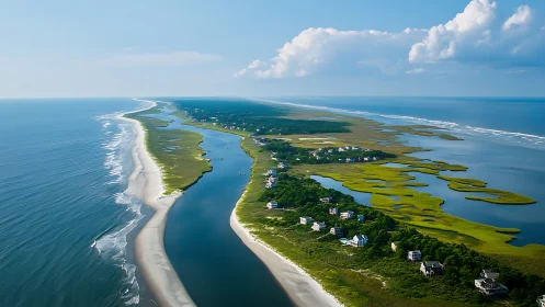 Barrier Islands' Luminous Dance: Sandy Crescents Meet Marshland Magic.