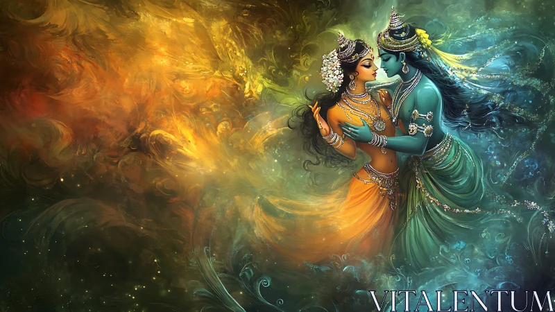 Radha and Krishna Unite in Divine Ethereal Light
