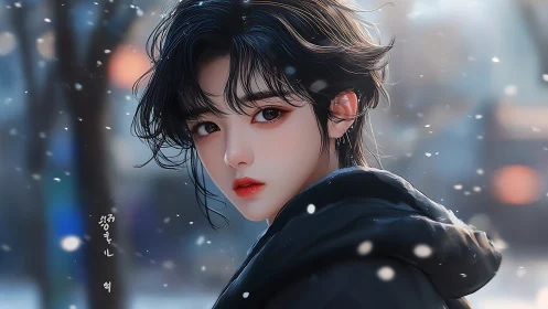 Snowlit portrait captures wistful youth in soft winter light