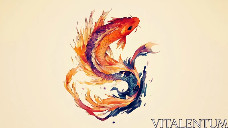 Koi comet curls through liquid fire and twilight ink