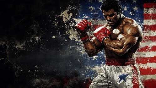 Heavyweight Boxing Champion Portrait with American Patriotic Aesthetic.