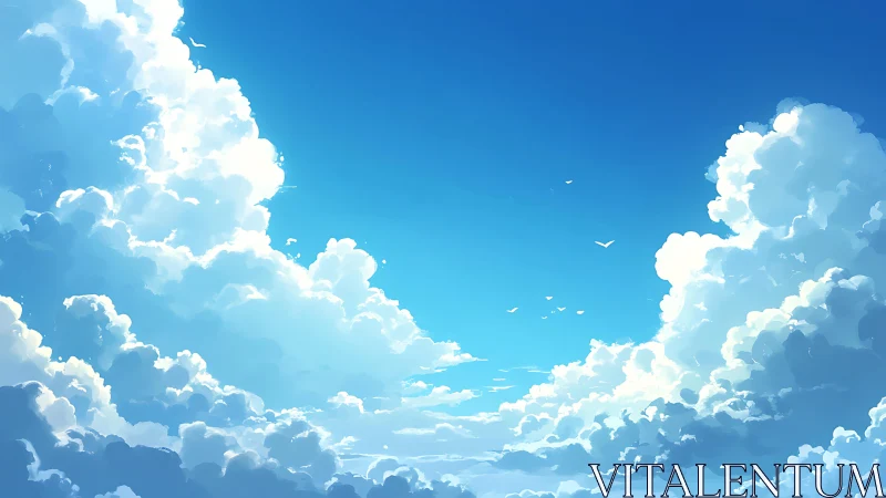 Sky cathedral of towering clouds in luminous summer blue.