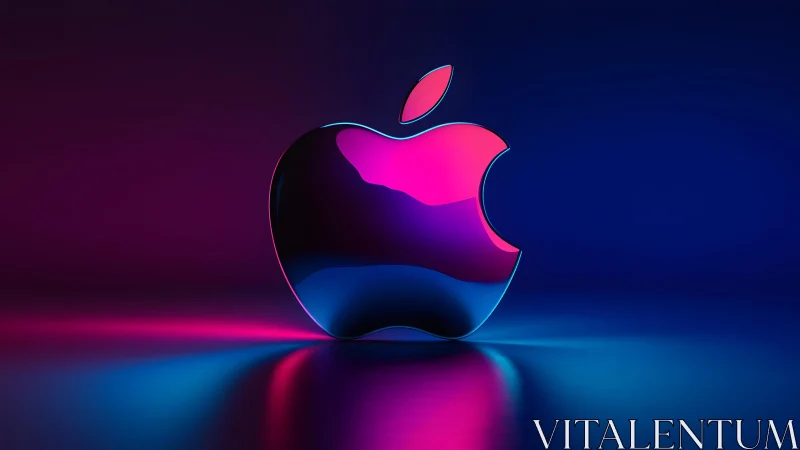 3D Apple Logo with Neon Glow in Futuristic Digital Art Style.