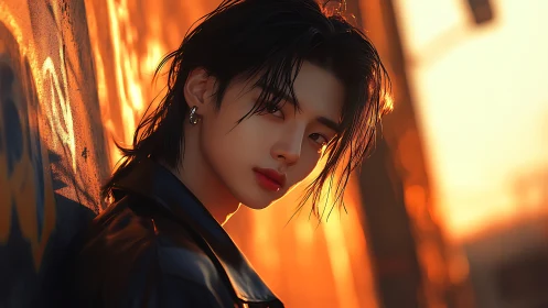 Cinematic digital portrait in golden-hour rim lighting study