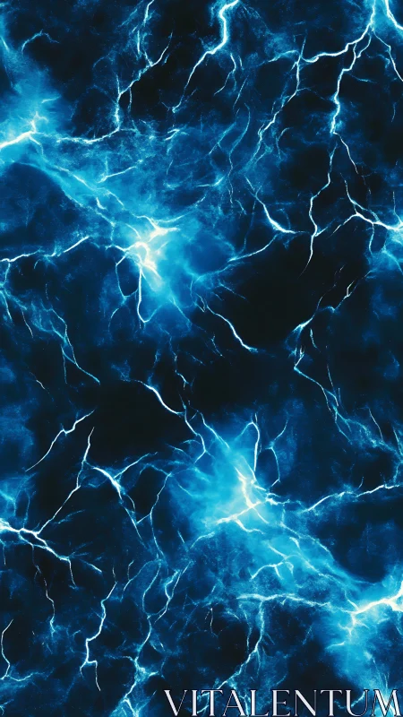 Electric blue plasma arcs streak across deep black void