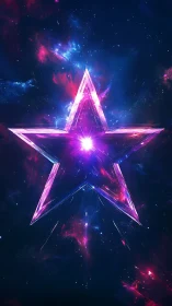 Prismatic neon star core suspended in deep cosmic nebula field.