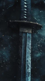 Weathered katana blade macro with textured tsuka-ito wrapping.