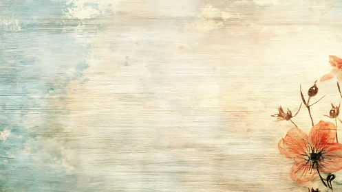 Watercolor floral vignette on textured vintage wood ground.