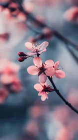 Pink Cherry Blossoms in Soft Focus Spring Light.