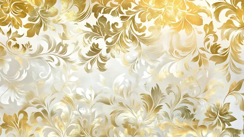 Gold and white ornamental floral baroque surface pattern.
