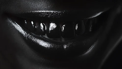 Gleaming monochrome smile with luminous, glossy highlights.