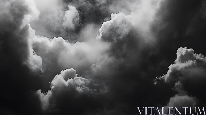 Monochrome storm cloud mass in dramatic chiaroscuro lighting.