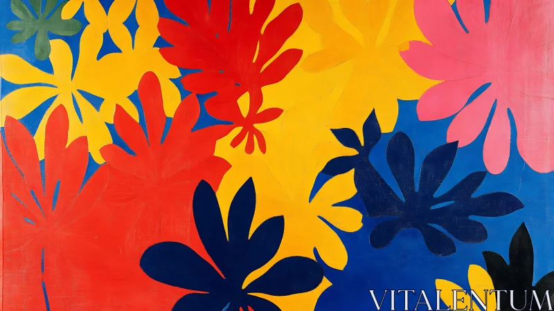 Joyful cutout garden in bold red, yellow, pink, and blue.