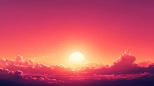 Radiant sun sinks into vivid pink and orange dream sky