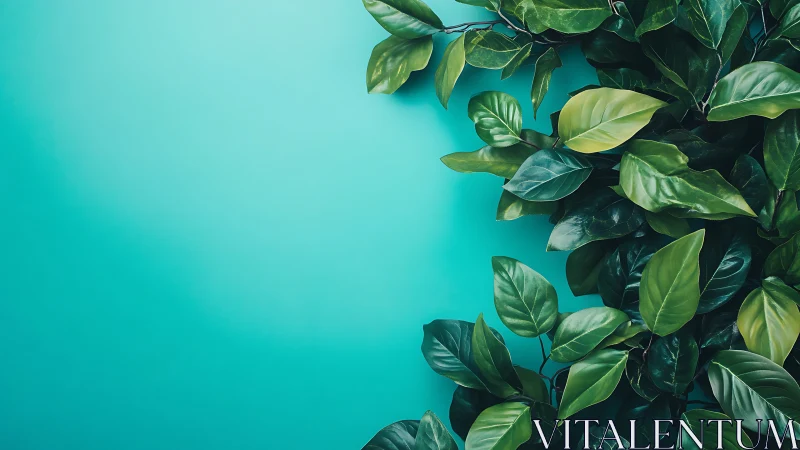 Lush green foliage frames bright turquoise background beautifully.