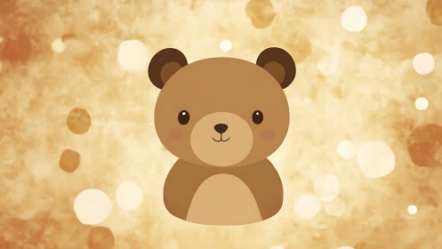 Smiling teddy bear on a soft golden bokeh backdrop.
