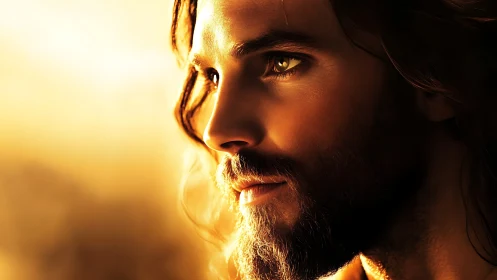 Golden hour close-up portrait with luminous gaze profile.