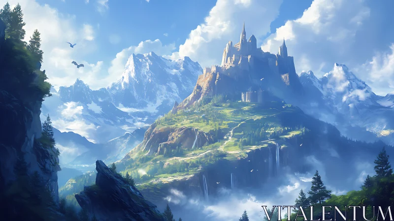 Hidden mountain castle welcomes travelers into bright skies