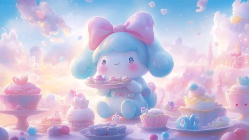 Magical Cloud Bakery with Blue Character.