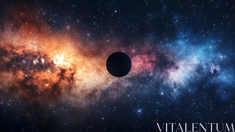 Silhouetted planet divides glowing galactic star field