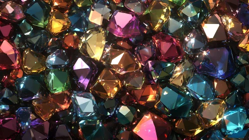 Prismatic gemstones shimmer in a vivid, jewel-toned cascade