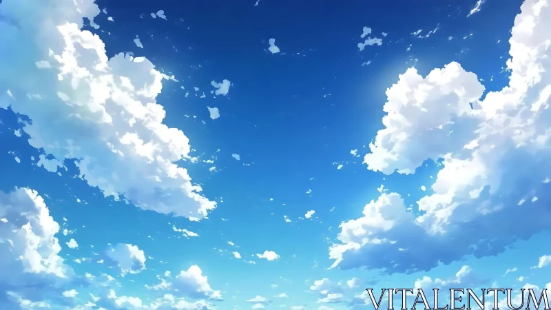 High-altitude cumulus cloudscape under saturated blue sky