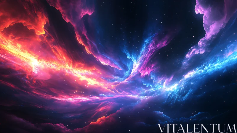 Digital nebula render shows opposing red and blue gas streams