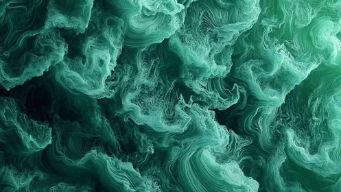 Swirling emerald waves drift gently through a calm abstract sea