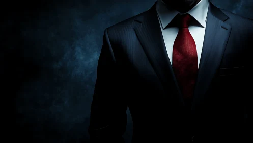 Professional Businessman in Formal Pinstripe Suit with Red Tie