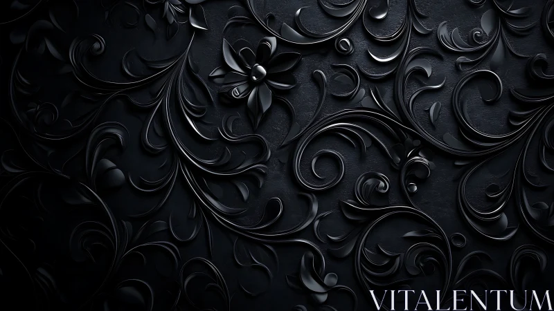 Dark floral swirls with softly gleaming sculpted petals.