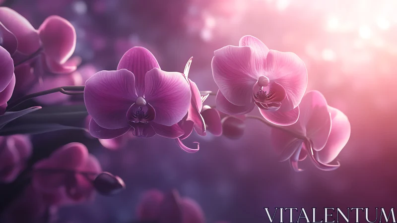 Pink Orchids Bathed in Luminescent Gradient Light.