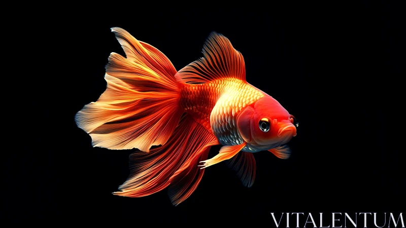 Radiant goldfish glows against deep black aquatic void