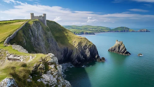 Cliff-Perched Castle Gazes Across Turquoise Depths.
