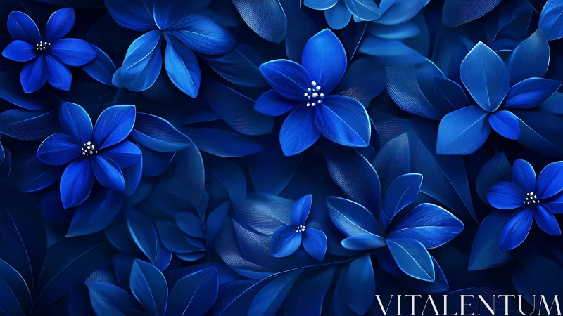 Ethereal Blue Floral Garden. Serene Botanical Composition.