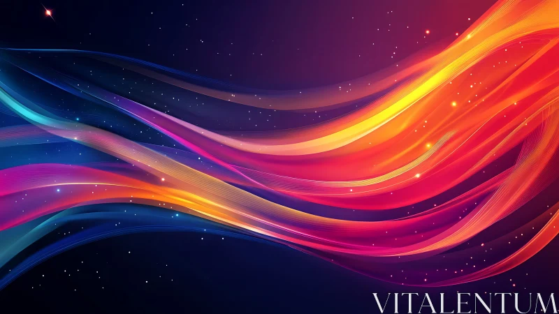 Radiant ribbons of color flow gently across a starry night