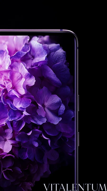 Purple Hydrangea Blooms on Premium Smartphone Display.