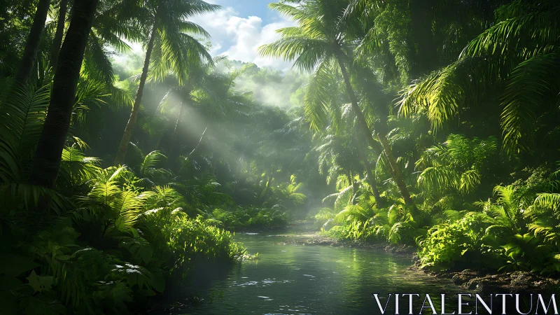 Misty Jungle River Sanctuary with Lush Green Canopy