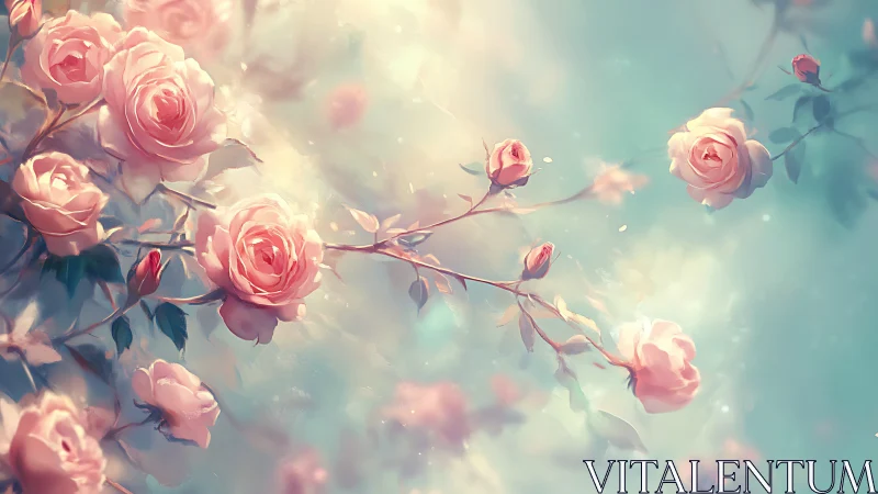 Blush Reverie Blooms Dance Through Ethereal Turquoise Mist