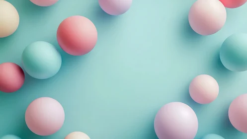 Soft pastel spheres float over turquoise ground in 3D space