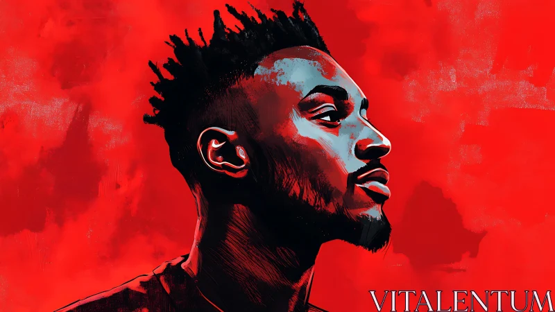 High-contrast side profile portrait with expressive red negative space