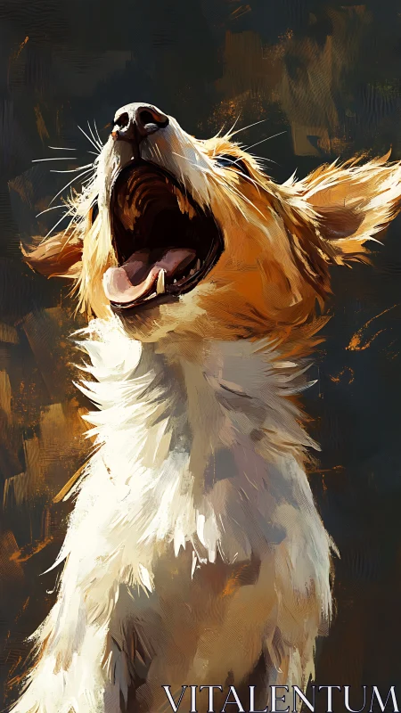 Dynamic canine portrait in expressive digital brushwork rendering.