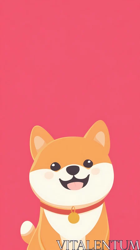 Smiling cartoon Shiba Inu sits on bright pink backdrop.