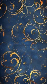 Gold flourishes on textured navy blue ornamental background.