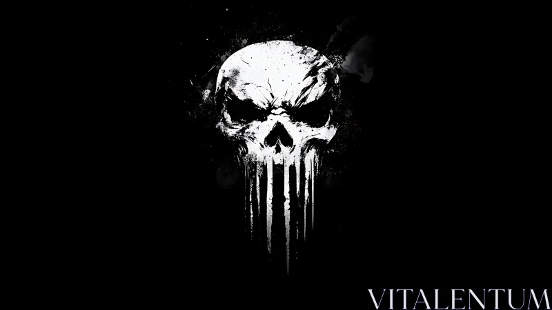 Bold dripping skull symbol stands out on deep black