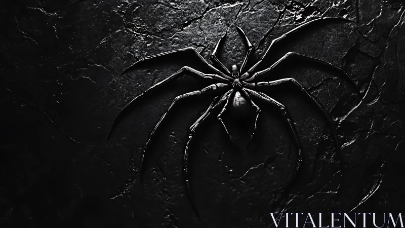 Metallic spider emblem over textured obsidian ground.