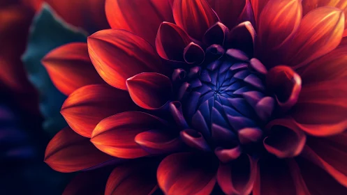 Radiant crimson petals curl gently around a glowing core