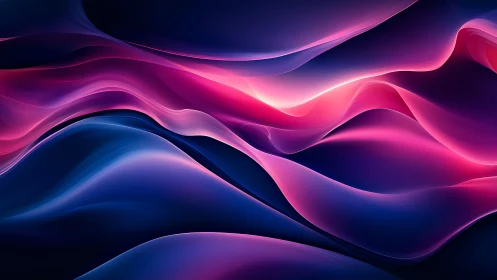 Neon light waves flow across a deep digital twilight space